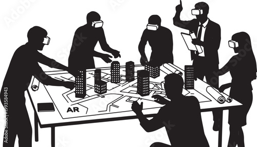 Black Solid AR Tabletop Urban Planning Silhouettes Set of Six on White Background