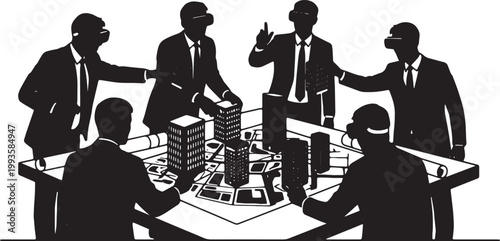 Black Solid AR Tabletop Urban Planning Silhouettes Set of Six on White Background