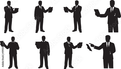 Black Solid AR Tablet Real Estate Tour Silhouettes Set of Six on White Background