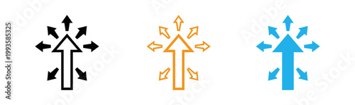 Three arrows representing growth direction and progress in varying colors