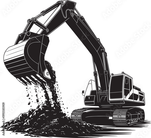 excavator machine digs soil  construction equipment