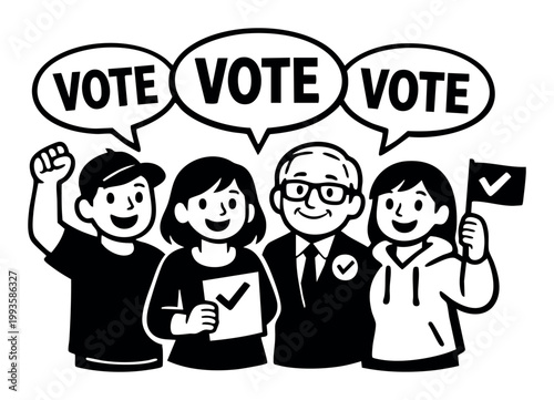 Group of diverse people sharing their opinions, engaging in political activism and showing support for voting rights