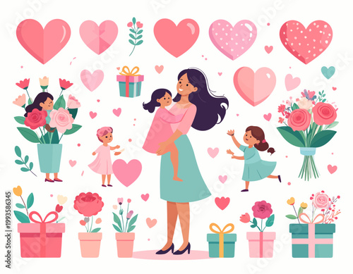 Happy Mother's Day Illustration Set with Loving Mothers and Children-2
