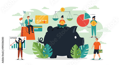 Financial planning, saving money, piggy bank, business growth, investment vector