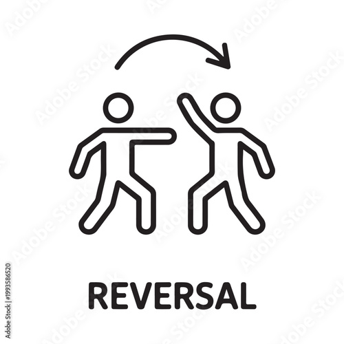 Simple line drawing depicts two people and an arrow indicating reversal