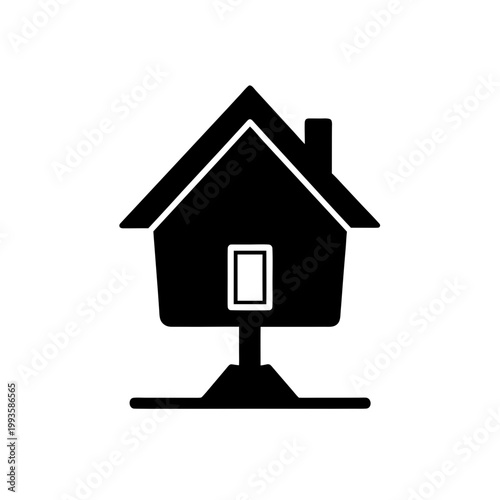 Simple black and white illustration of a house with a thermostat on the front wall