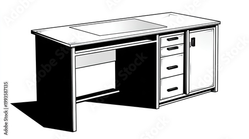 Monochrome office desk illustration workspace furniture design element