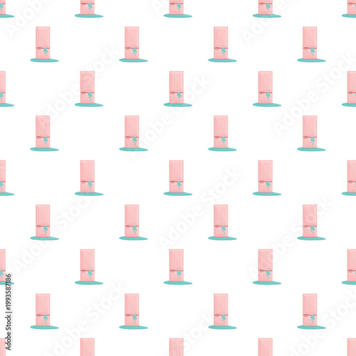 Pastel pink leaking refrigerator with water puddle creating a repeating seamless pattern