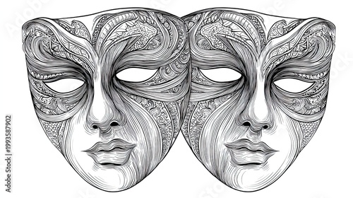 Intricate masks illustration vector art of detailed venetian designs