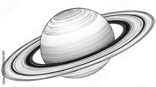 Stylized illustration of saturn with rings isolated on white background