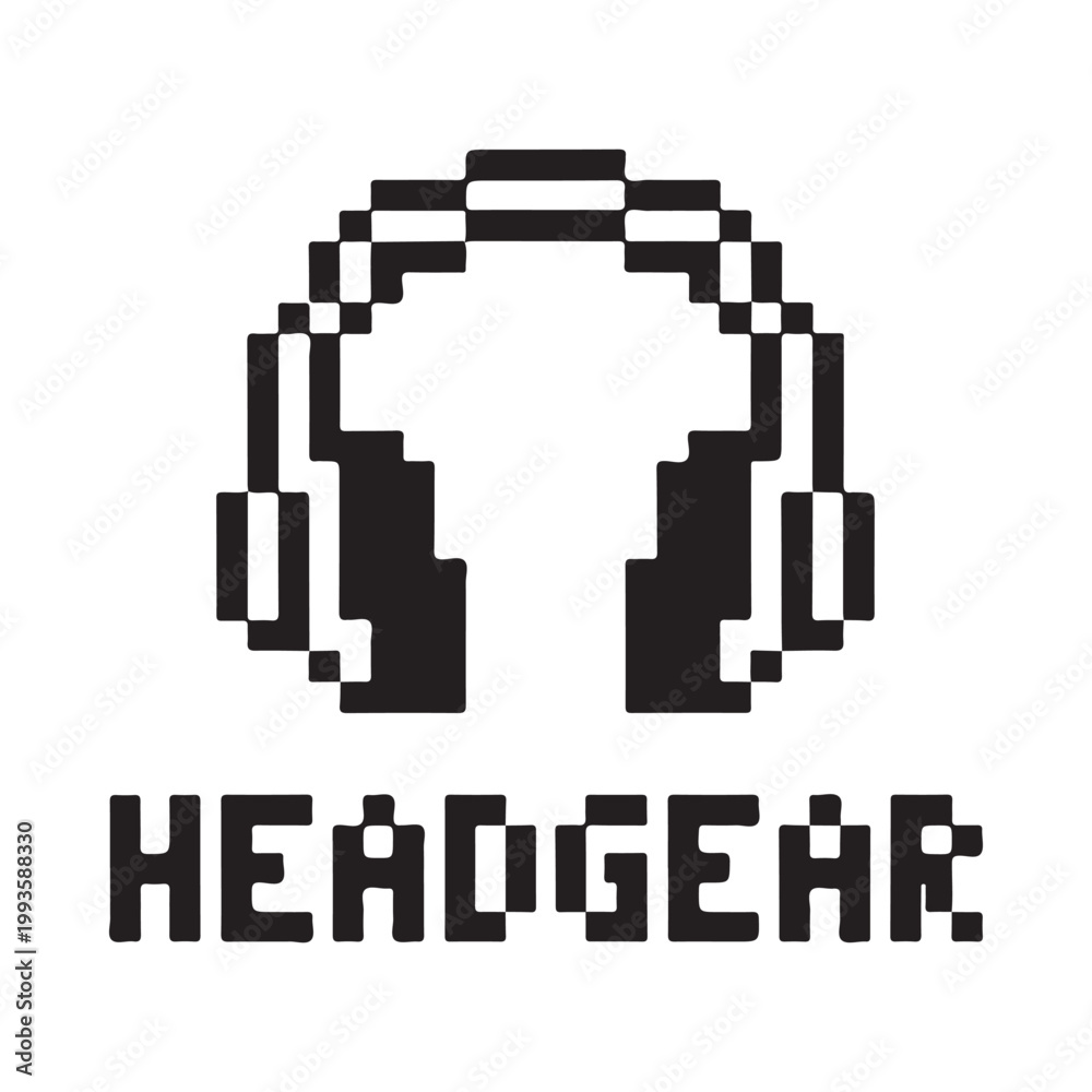 Fototapeta premium Pixelated headphones with the word headgear displayed below