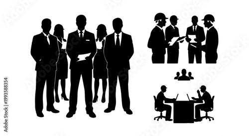 May day labor work Theme and a group of business professionals in silhouette discussing work and projects