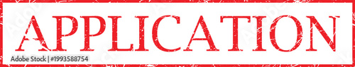 A rectangular stamp with the word 'application' in distressed red and pink typography