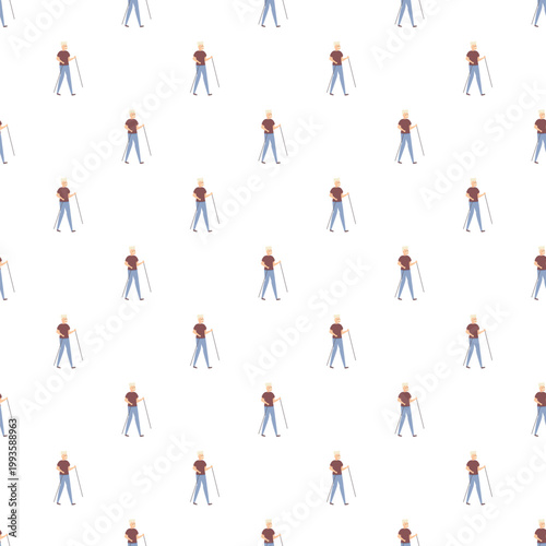 Senior men engaging in nordic walking for health and fitness, creating a seamless background