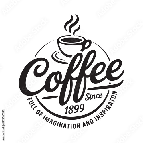 A black and white logo featuring coffee steam and vintage typography