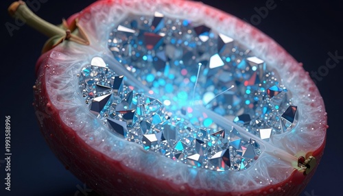 Vibrant fruit art display featuring gem-like crystals studio setting photography macro perspective creative concept