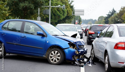 Traffic accident involving two vehicles urban area photography daylight side view road safety awareness