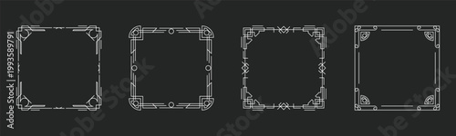 Decorative square frame set ornamental border design collection. Includes floral corner vintage line art geometric outline frames for invitations cards posters and social media layouts. Elegant minima