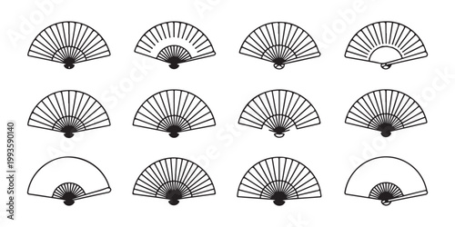 Compilation of line art folding fans, showcasing traditional designs for a timeless aesthetic.