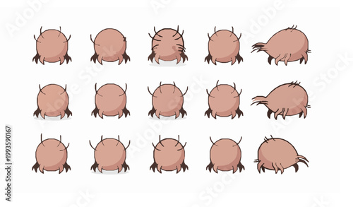 Cartoon dust mites icons vector set with cute microscopic characters in playful flat style isolated on white background