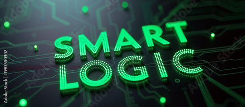 Glowing Green Smart Logic Text on Electronic Circuit Board Background