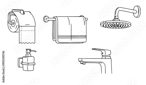 Bathroom accessories line icon set tissue holder vector collection