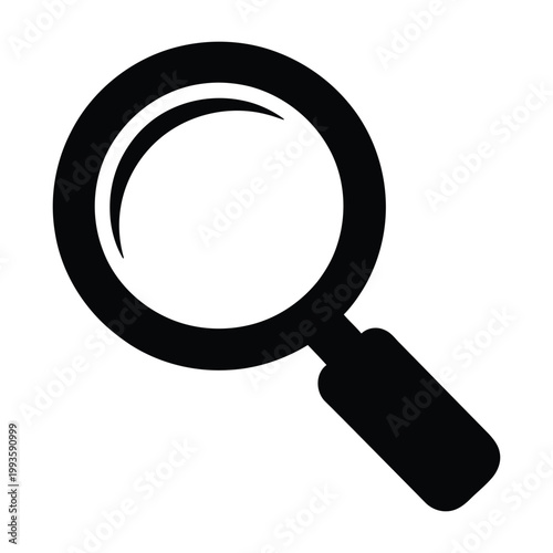 A simple black and white illustration depicting a magnifying glass presented as a silhouette