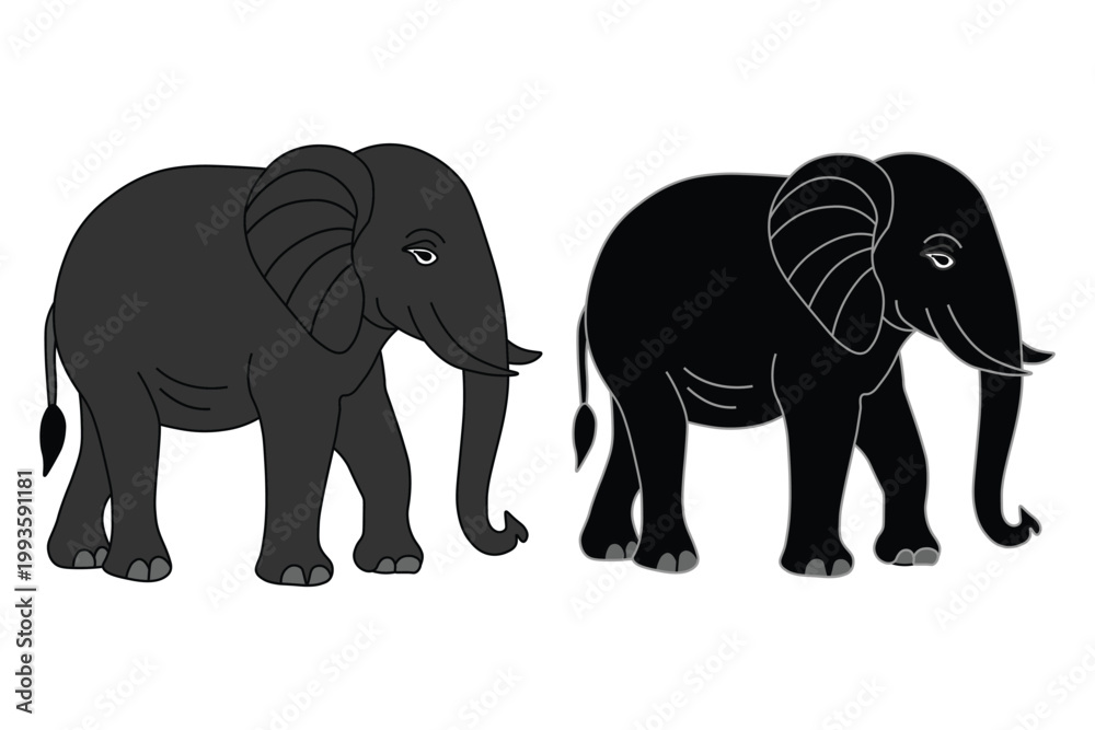 Fototapeta premium Simple illustration of two elephants standing together on a white background