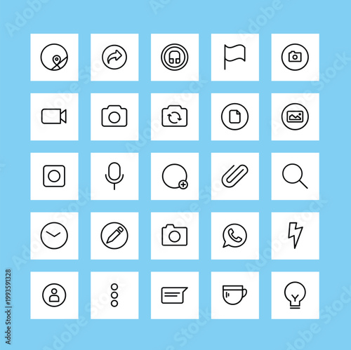 User interface outline icon pack blue set