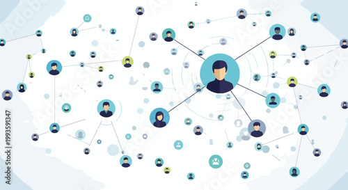 Abstract network of people connected by lines, representing social network, communication, and global connection