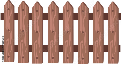 Decorative wooden garden fence isolated on transparent background