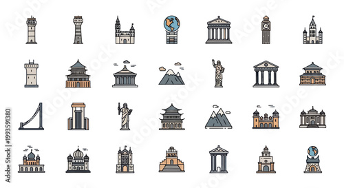 Global Landmarks and Architecture Icons Set