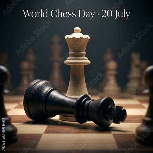 World Chess Day 20 July Golden Queen Delivering the Final Checkmate Defeating the Fallen Black King