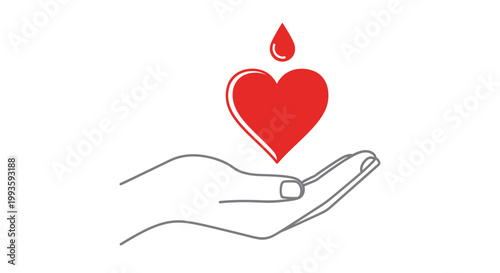 Blood donation symbol with hand and red heart for medical charity