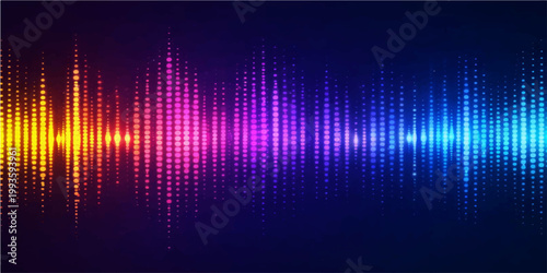 Abstract vector design featuring a colorful rainbow spectrum of digital music equalizer waves and glowing audio lines against a dark black backdrop