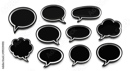 Black speech bubbles on white background.