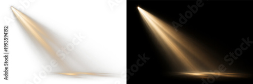 Bright golden light rays beam glow streak directional spotlight effect png overlay element, on transparent background