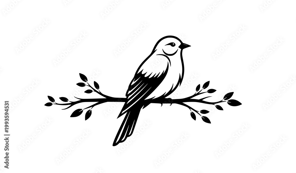 Obraz premium Stylized Bird Silhouette on Branch Decorative Minimal Nature Vector Artwork