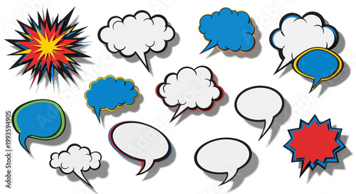Colorful comic speech bubbles icons set.