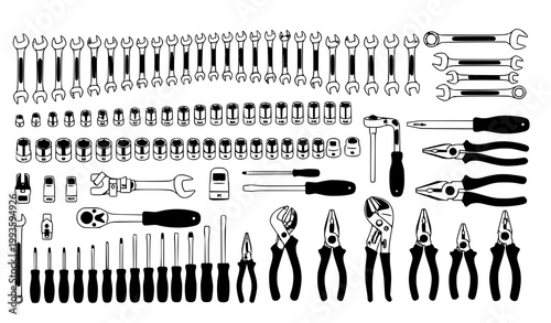Professional mechanic tool kit 85 piece vector set with automotive repair and workshop tools