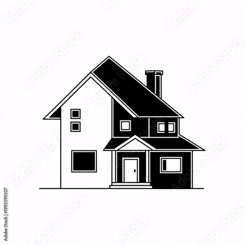 A black and white illustration of a house.
