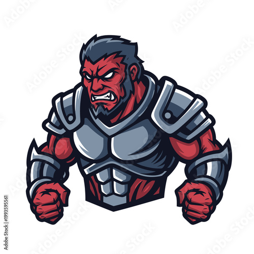 Furious Red Skinned Warrior in Armor Mascot Logo.