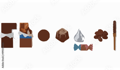 Chocolate candy icons horizontal lineup vector with sweet dessert collection