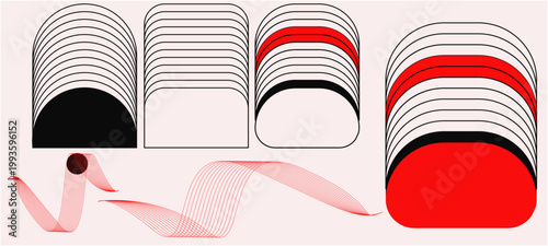 minimal element midcentury vector set in dark shades. Aesthetic modern striped line art, vector illustration of a toothbrush