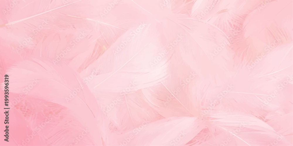 Naklejka premium Abstract gentle, soft pink feathers forming a fluffy, dreamlike texture, invoking feelings of lightness and serenity. Ideal for design backdrop for art, banner, web, ui, branding