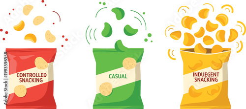 Potato Chips Snack Vector Illustration with Controlled, Casual and Indulgent Snacking Concepts Showing Portion Control and Eating Behavior Design