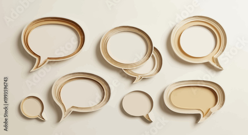 Wooden Speech Bubbles Communication Symbols.