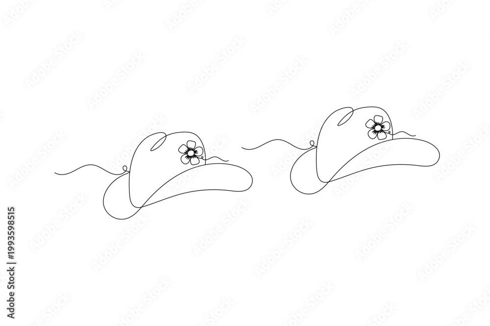 Obraz premium Cowboy hat with continuous one-line art drawing on a white background for a western-themed design 