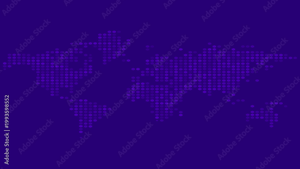 Obraz premium Digital dotted world map on purple background for global technology and communication