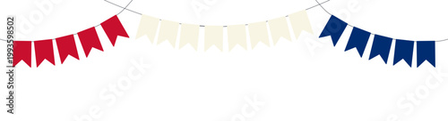 Fourth of July festive blue, red, white bunting, flags illustration. USA Independence Day, July 4th, United States of America holiday banner design element. Flat vector on transparent background